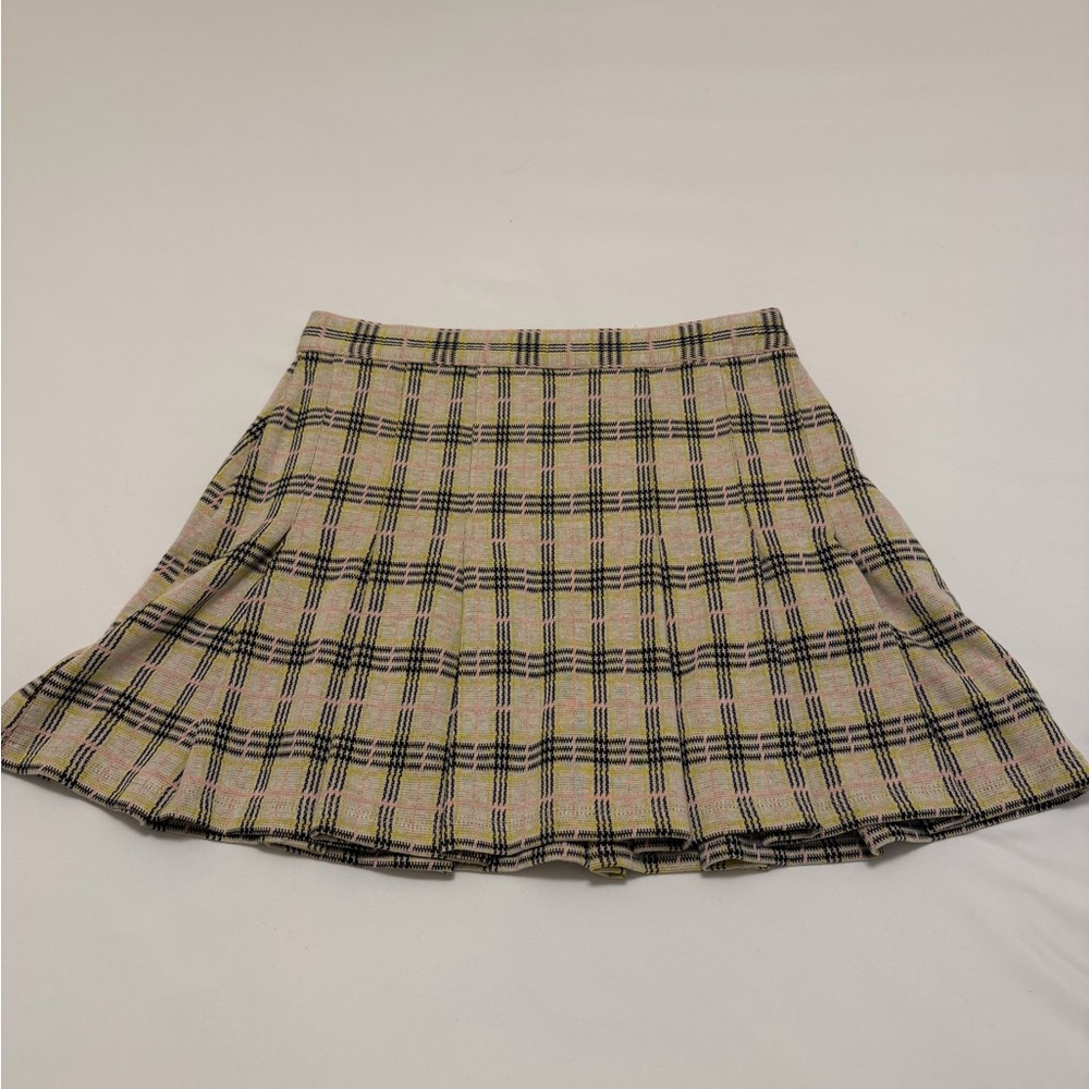 Free People Black and Cream Plaid Skater Skirt